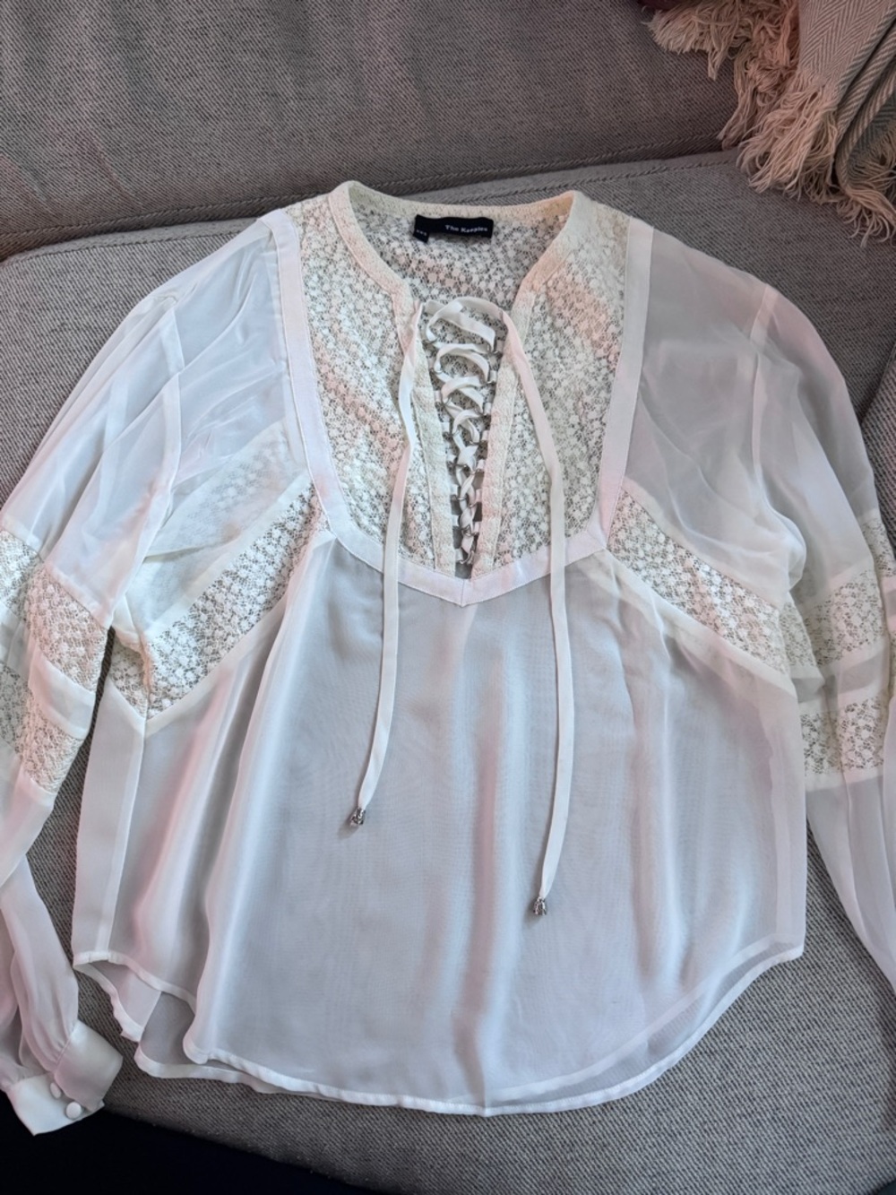 The Kooples White Lace-Up Sheer Boho Blouse